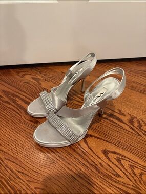 Nina Silver Crystal Strap Slingback Heels